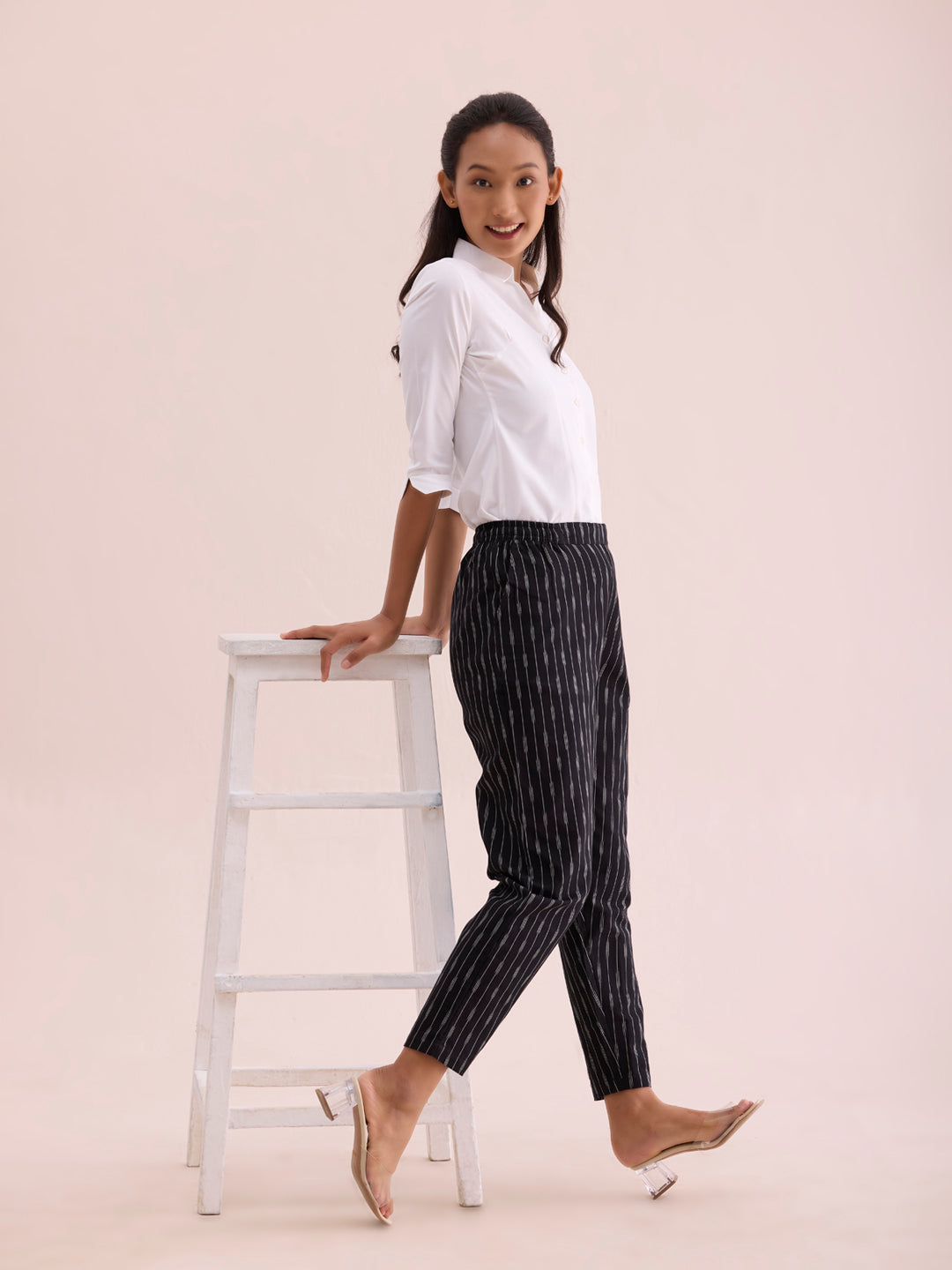 Black Linen Ikat Pencil Pant