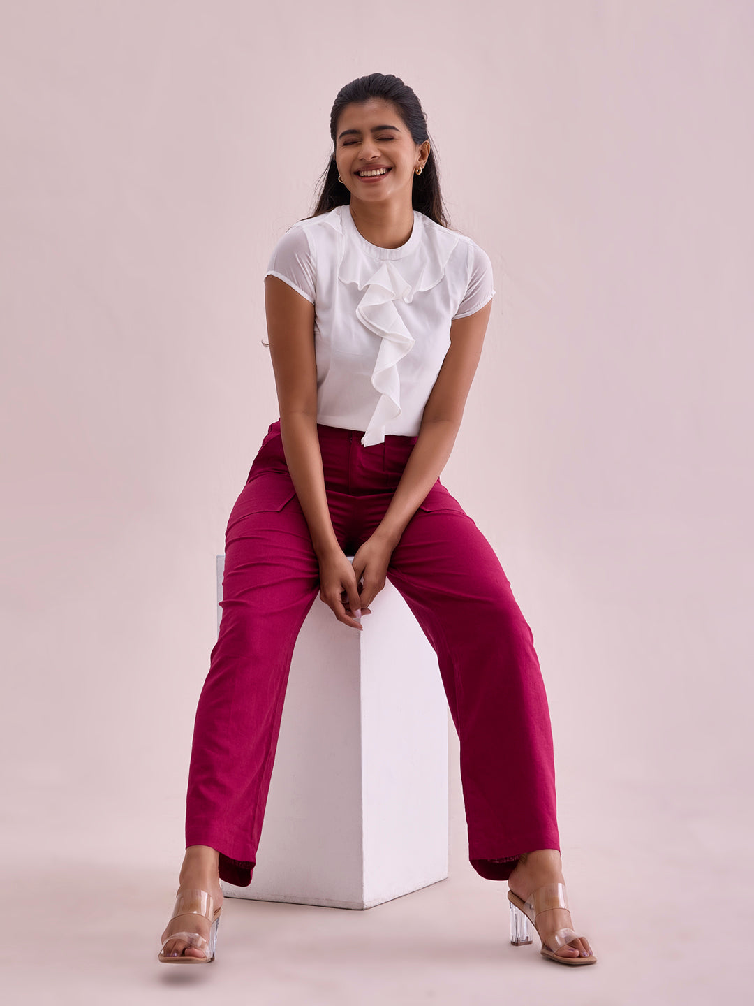 Dark Rose Linen Cargo Pants