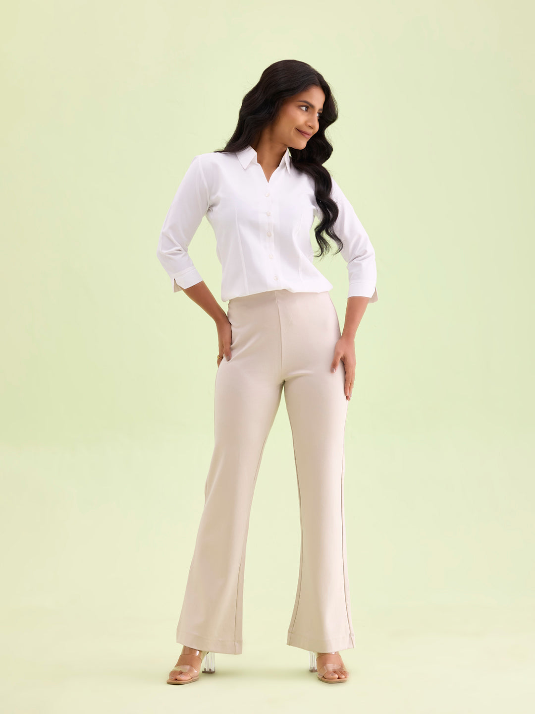 Cream Roma Ponte Flared Pant – Go Colors India - Main Image
