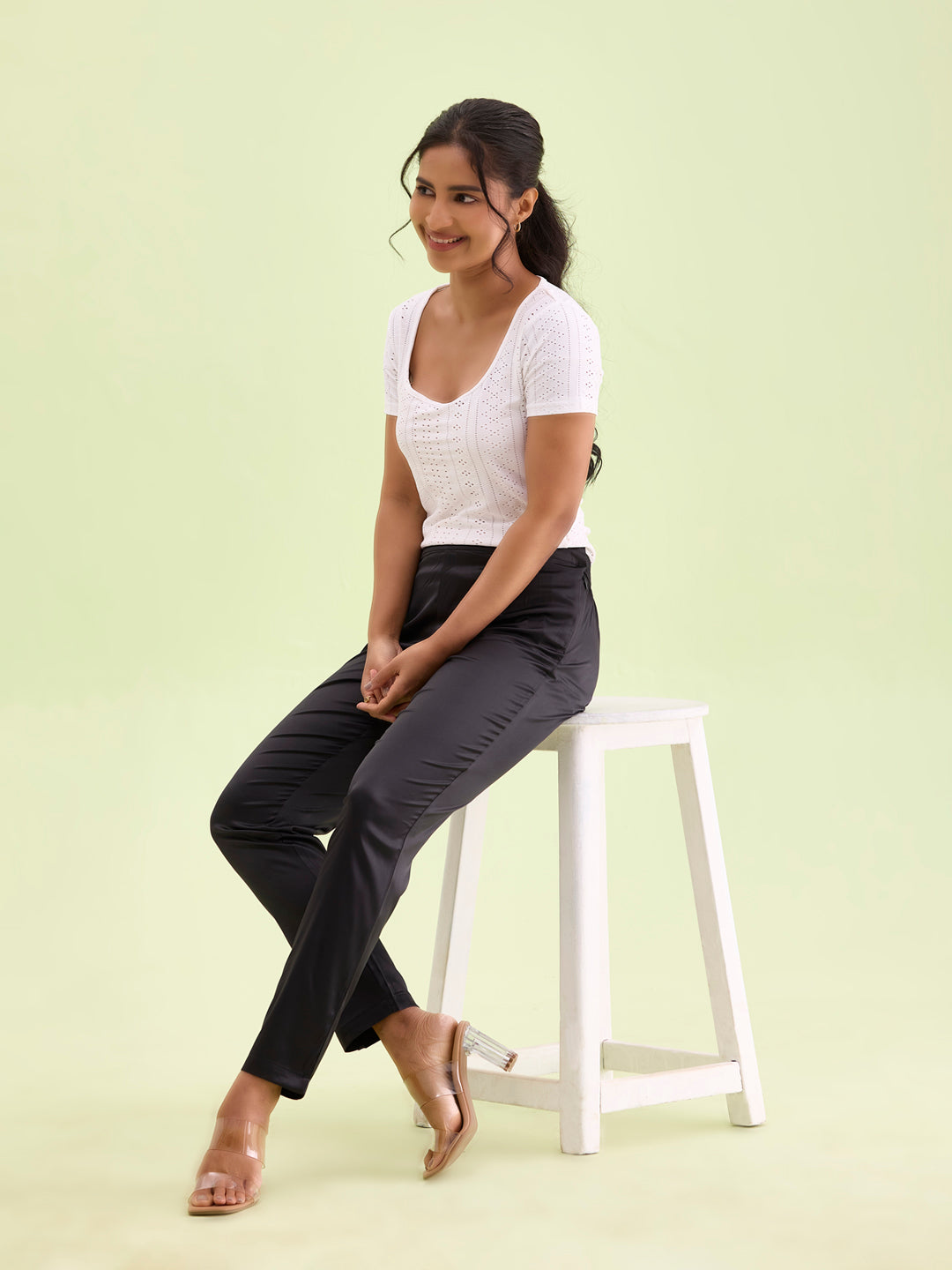 Black Polyester Shiny Pants