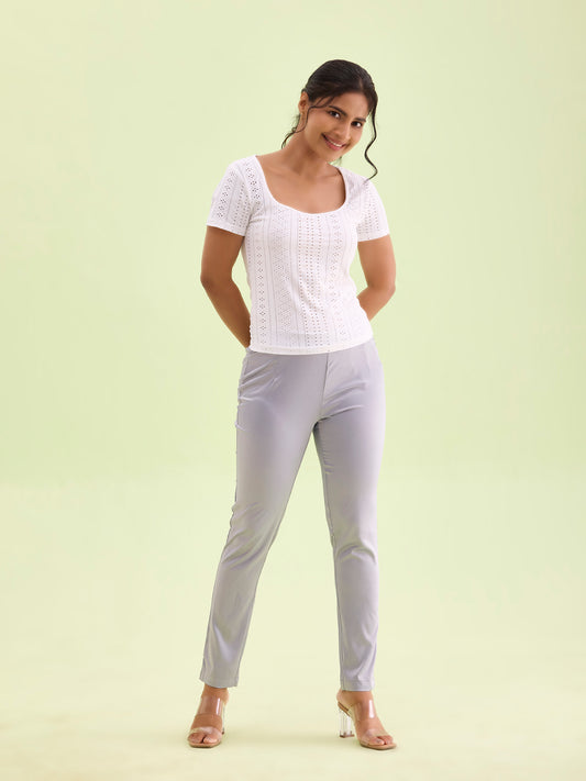 Silver Polyester Shiny Pants