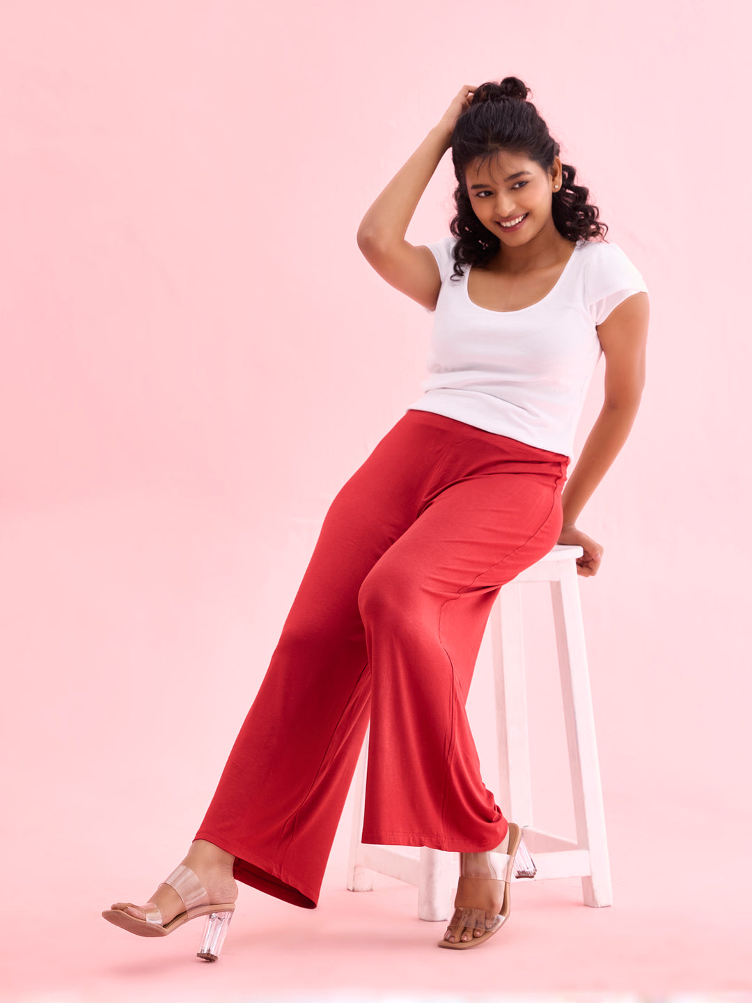 Cherry Viscose Knit Palazzo