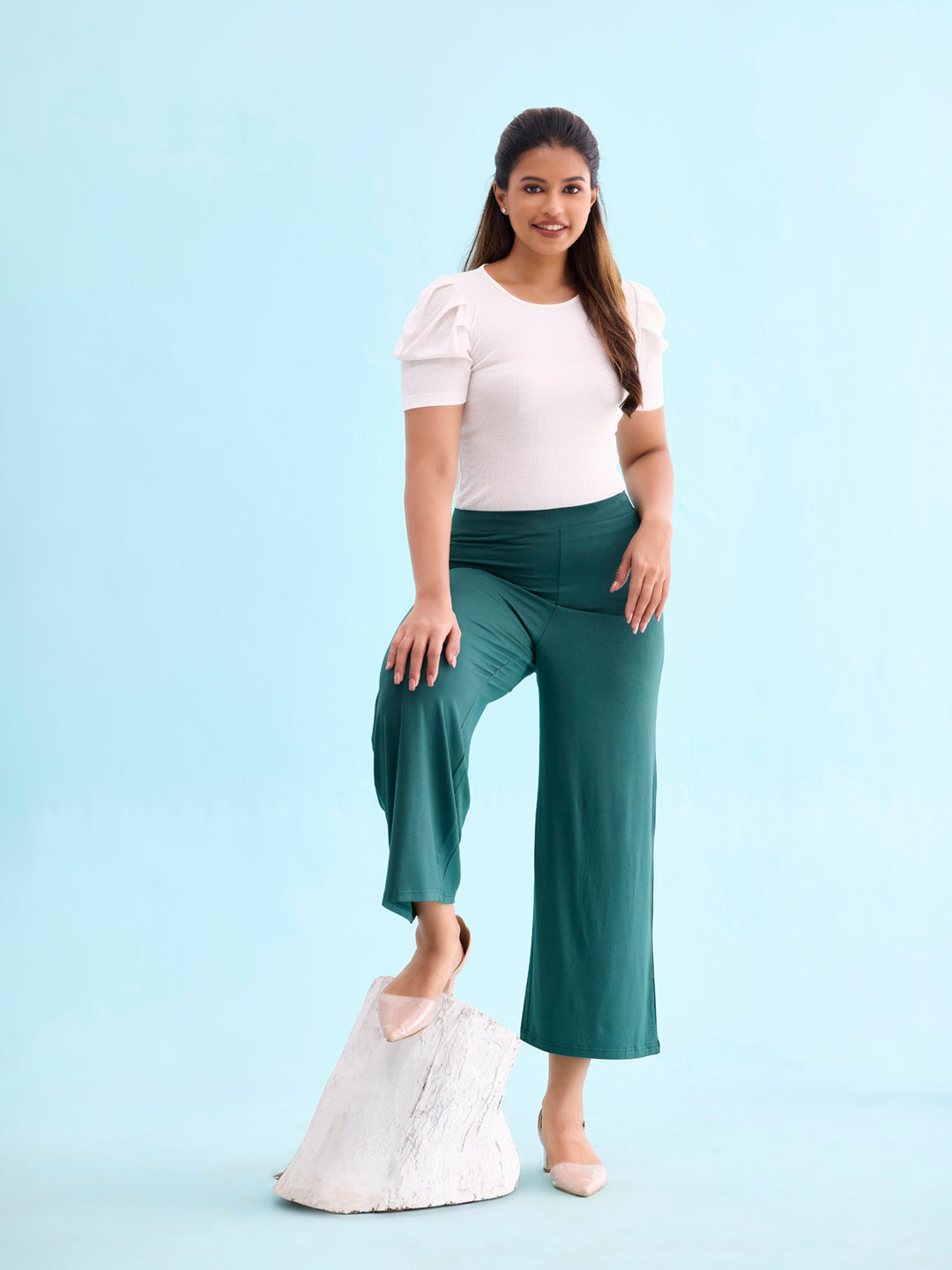 Dark Green Viscose Knit Palazzo