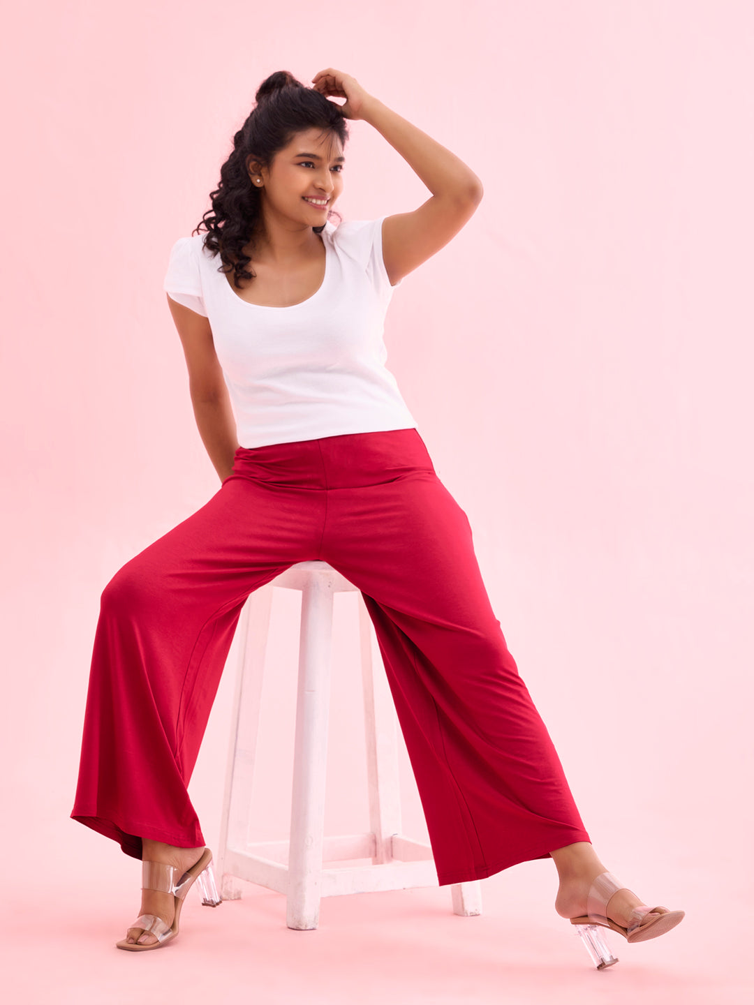 Dark Pink Viscose Knit Palazzo