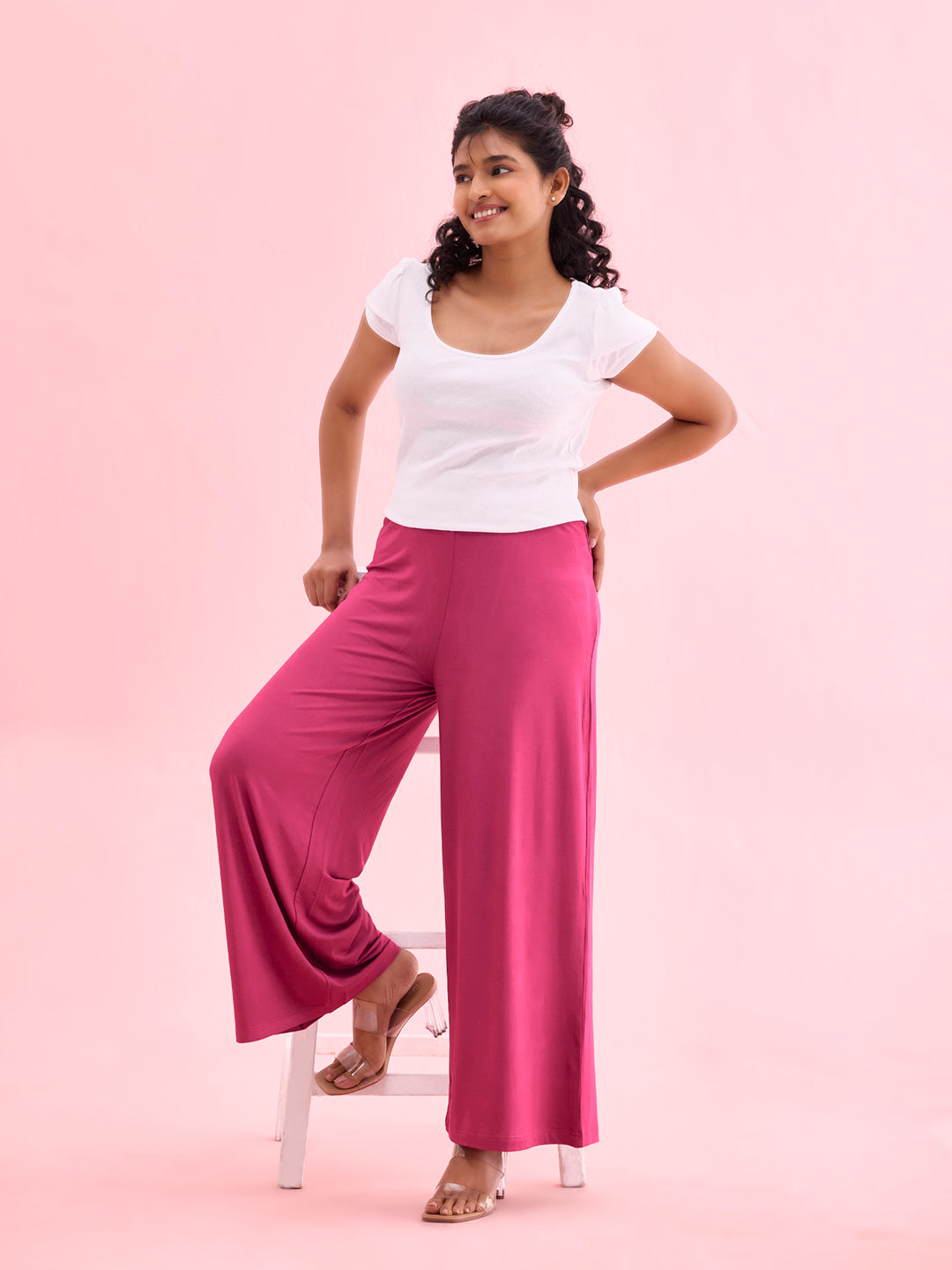 Medium Violet Viscose Knit Palazzo