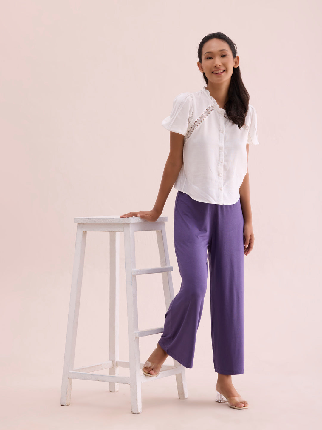 Purple Viscose Knit Palazzo