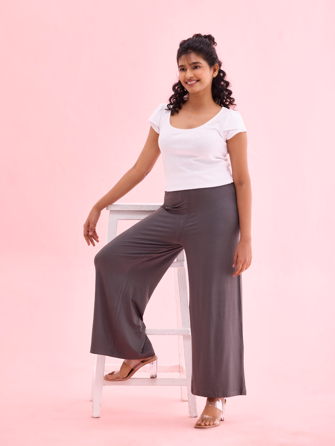 Silver Grey Viscose Knit Palazzo