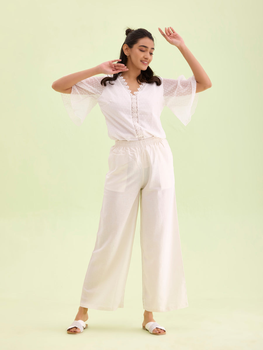 Cream Straight Wide Leg Pant main image 1
