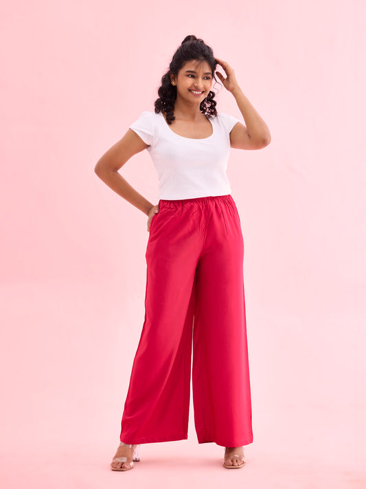 Fuchsia Woven Viscose Basic Palazzo