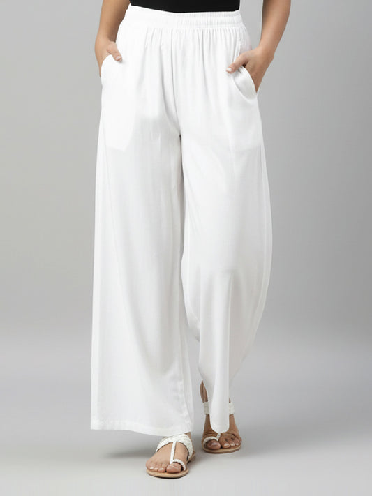 White Woven Viscose Basic Palazzo