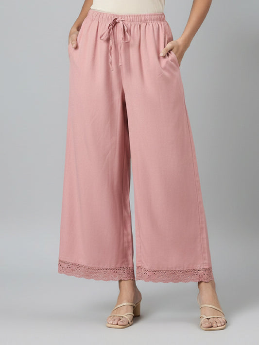 Baby Pink Linen Lace Palazzo