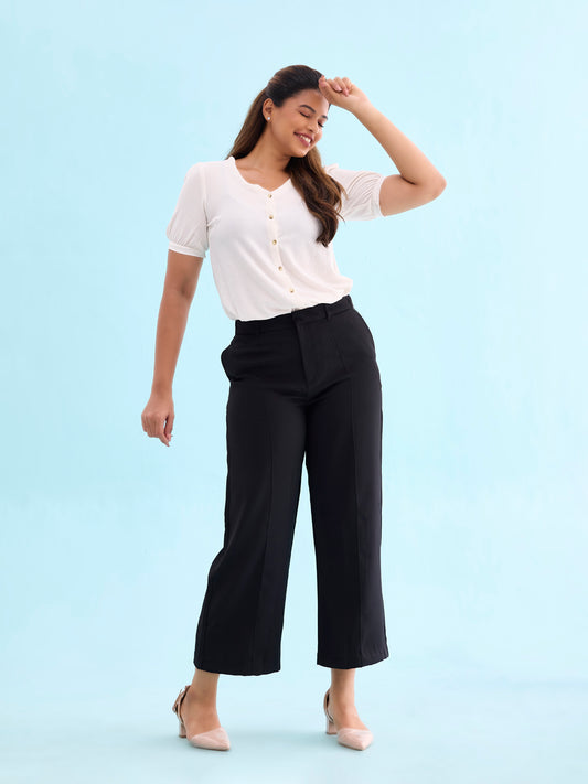 Black Crepe Wide Trouser