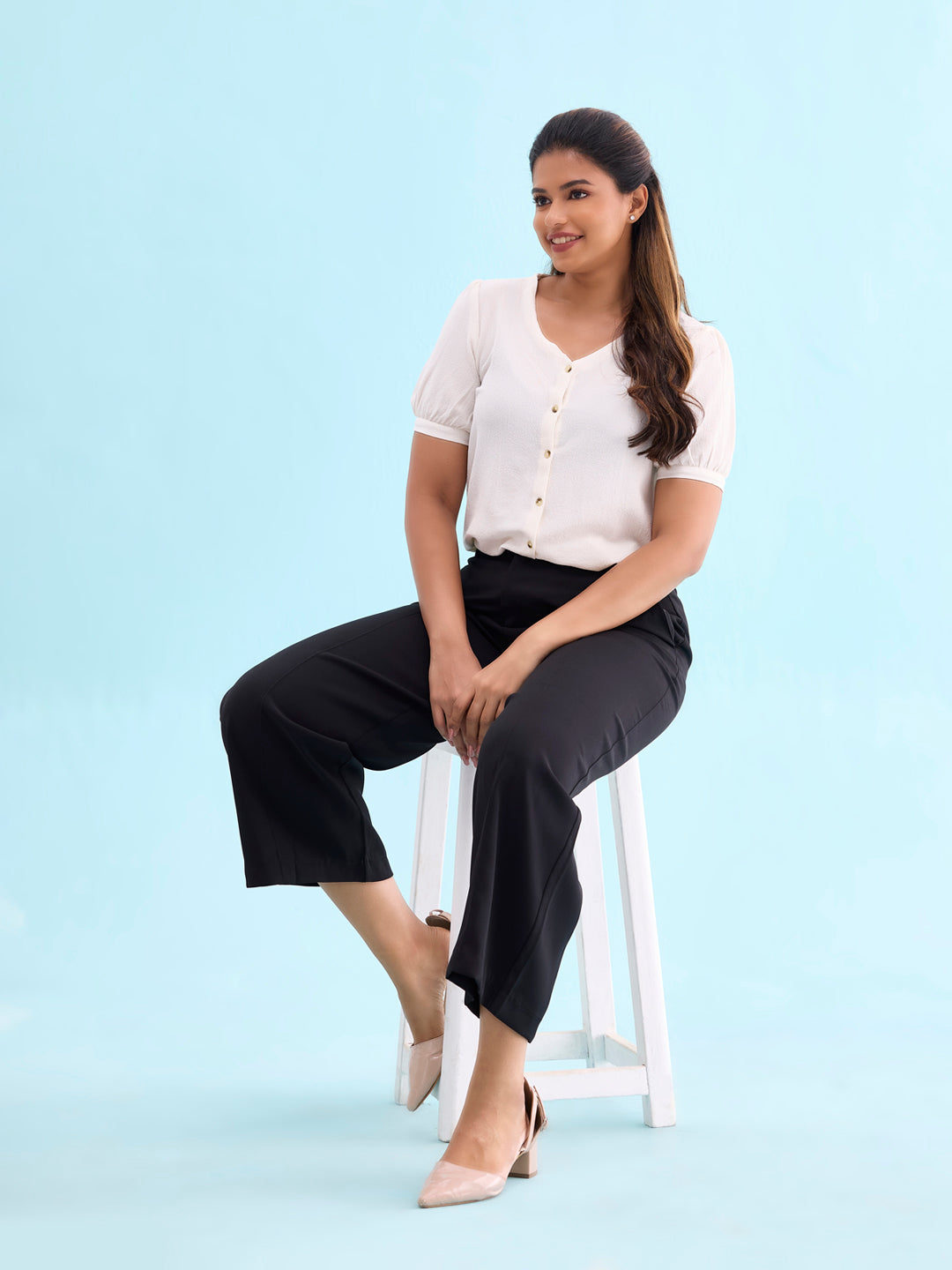 Black Crepe Wide Trouser