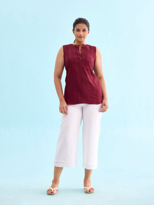 White Linen Lace Palazzo