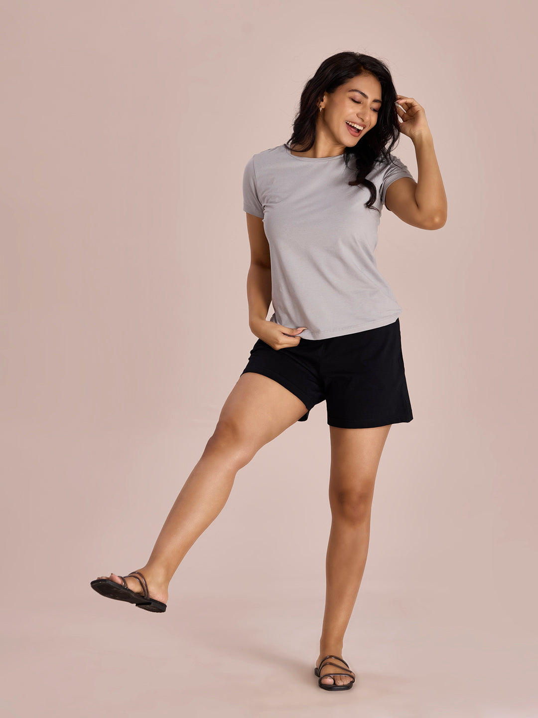 Black Cotton Stretch Casual Shorts