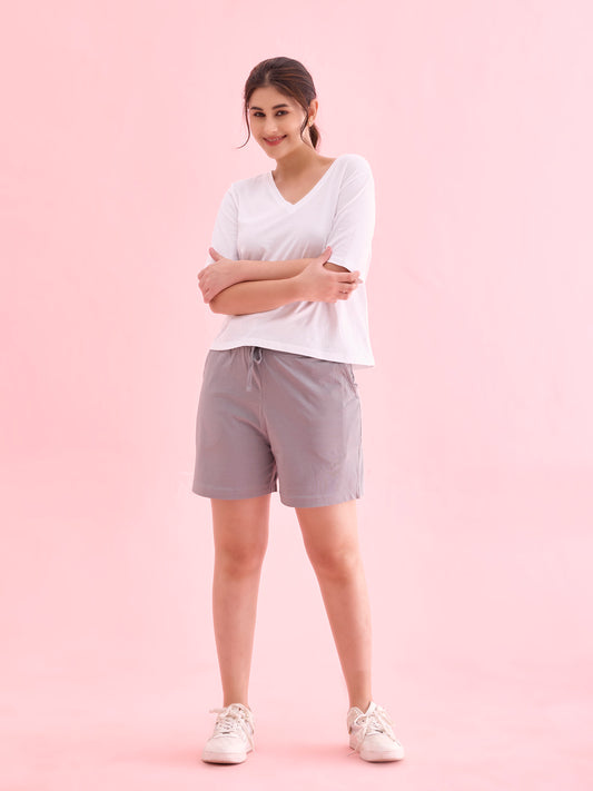 Ebony Grey Cotton Stretch Casual Shorts