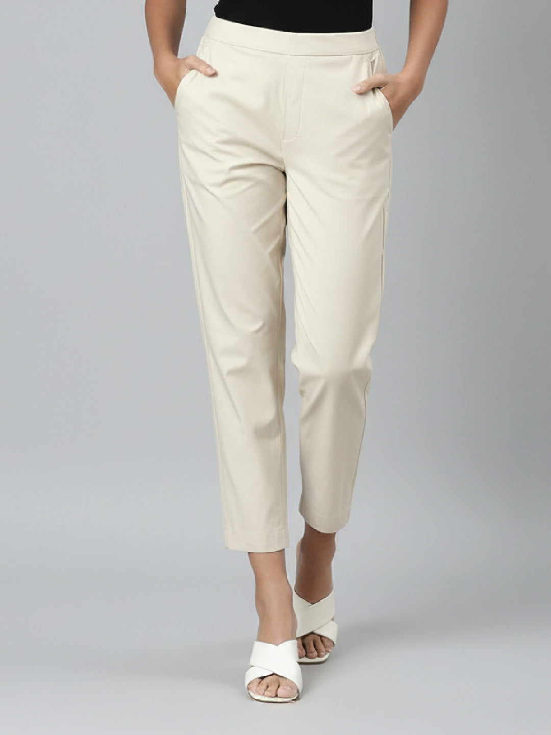 Cream Woven Cotton Stretch Chino Pants – Go Colors India