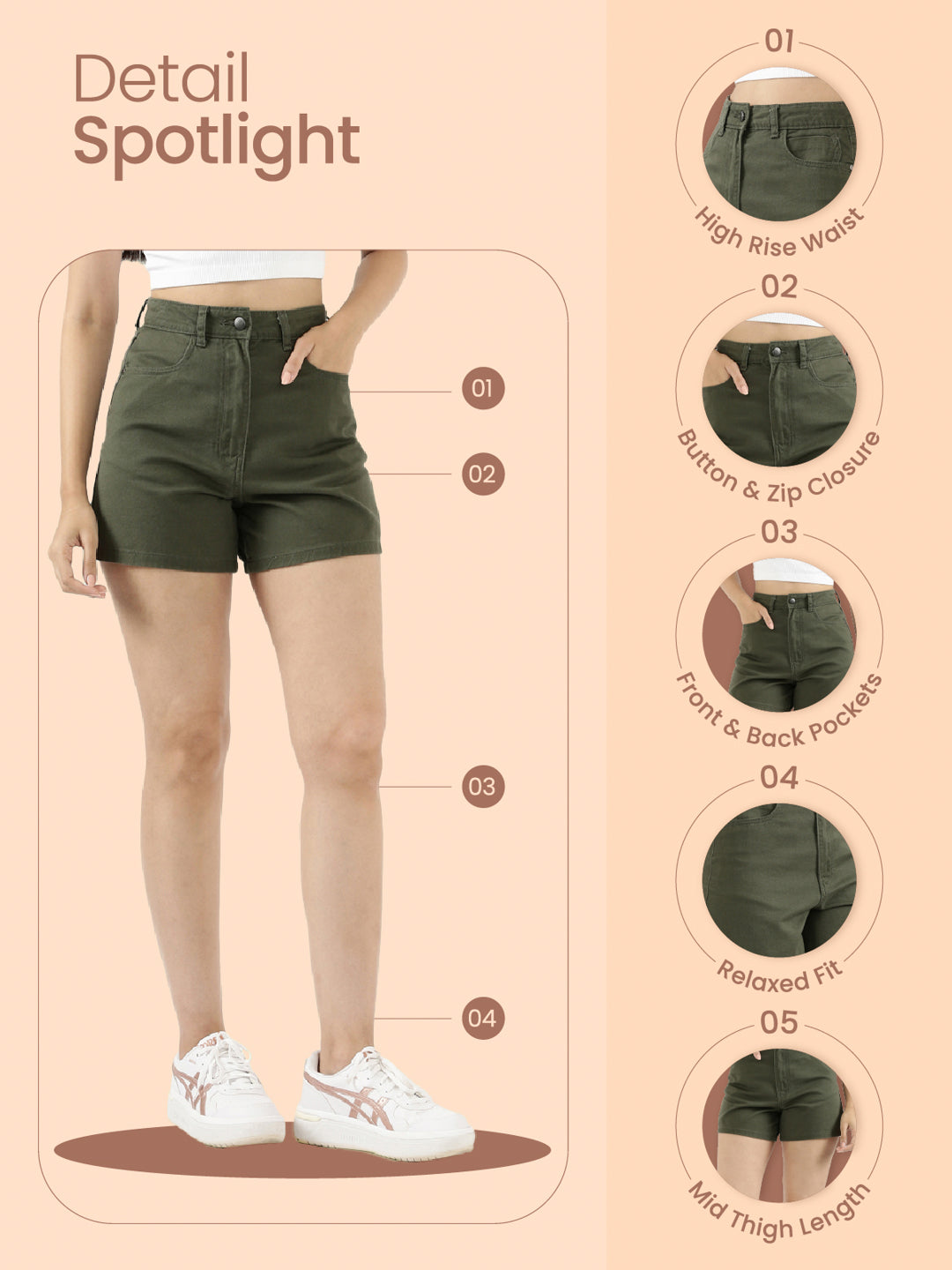 Light Beige Cotton Twill Shorts