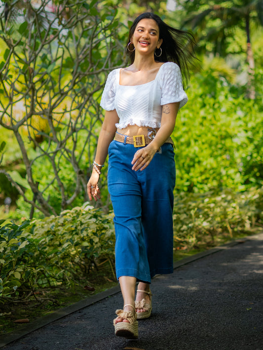 Blue Cotton Denim Culottes