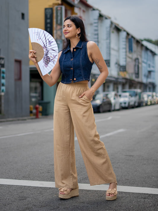 Wheat Viscose Blend Linen Palazzos