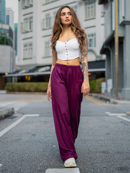 Medium Violet Woven Viscose Basic Palazzo