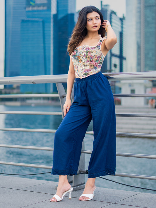 Navy Linen Lace Palazzo