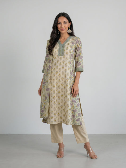 Floral Print Kurta Set With Dupatta