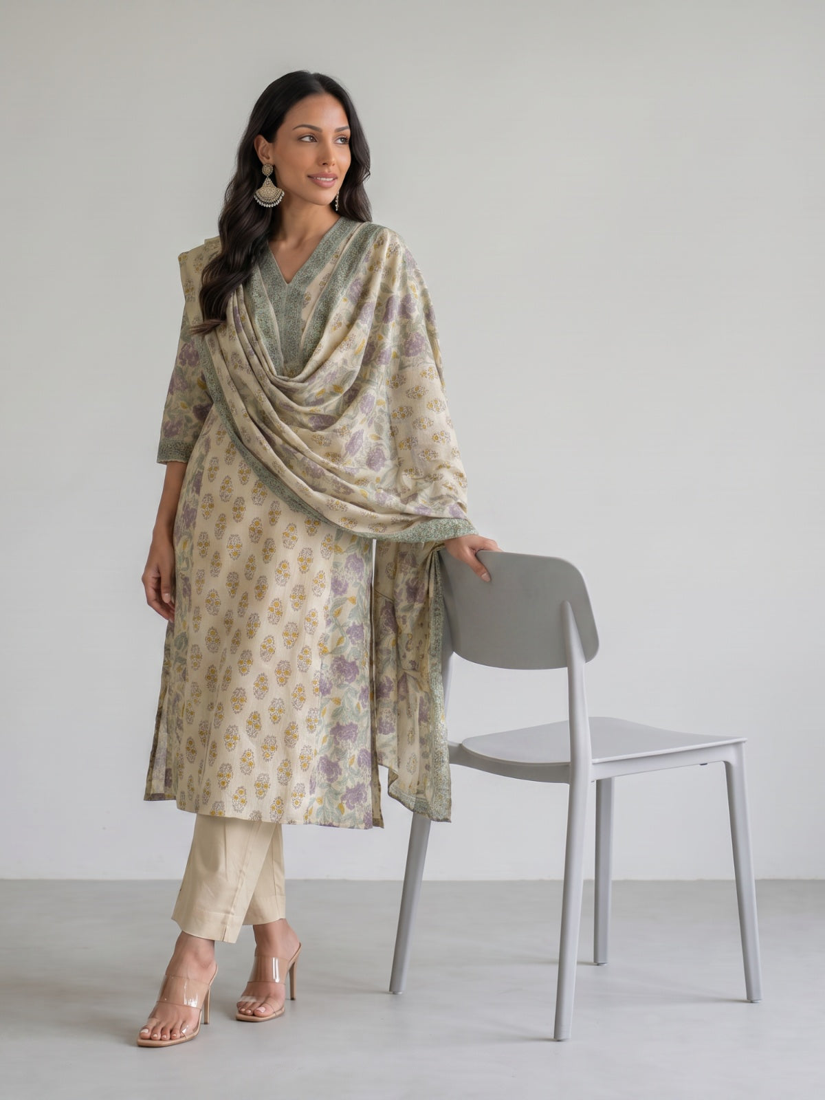 Floral Print Kurta Set With Dupatta