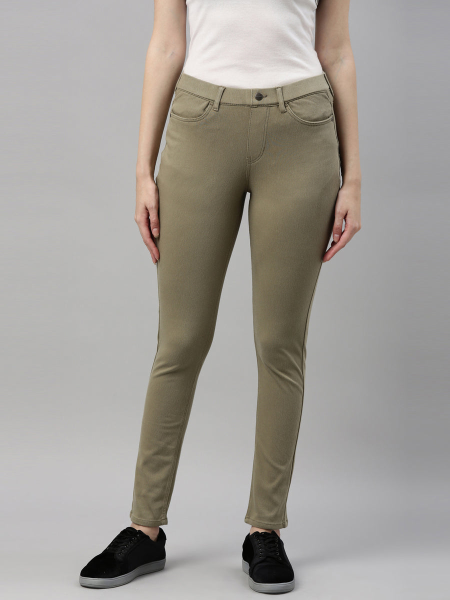 High Waist Reberry Women Olive Green Skinny Fit Solid Jegging, Casual Wear  at Rs 390 in New Delhi