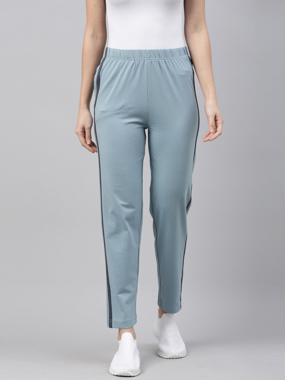 Dusty Blue Cotton Stretch Side Stripes Track Pant – Go Colors India