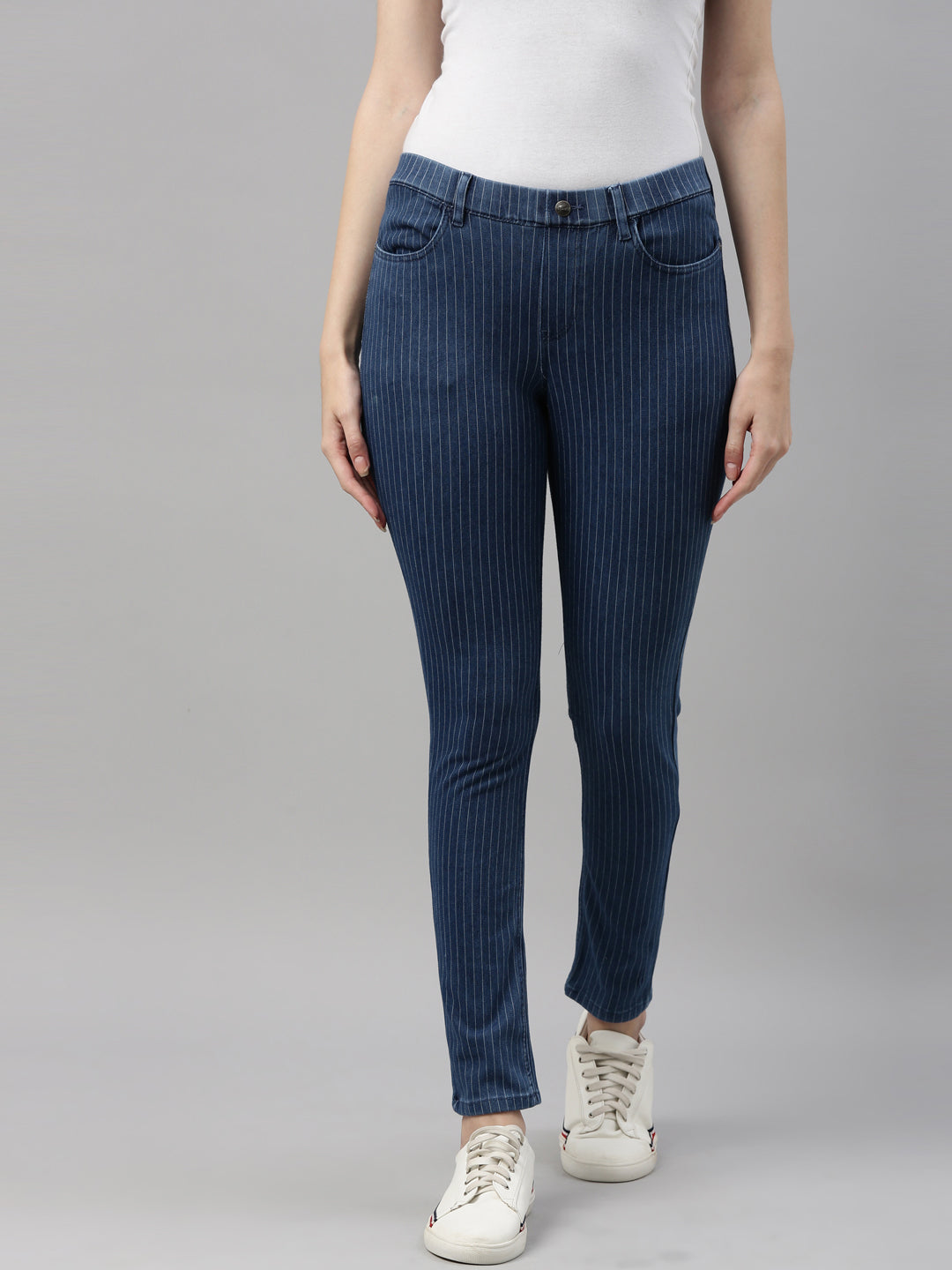 Go Colors Skinny Jeans Jeggings Blue Cotton Poly Stretch Stripes