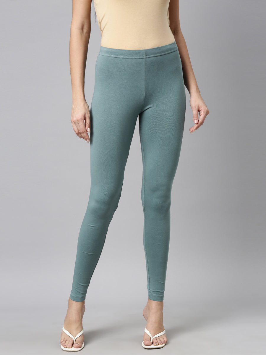 Women Solid Ocean Green Slim Fit Ankle Length Leggings - Tall