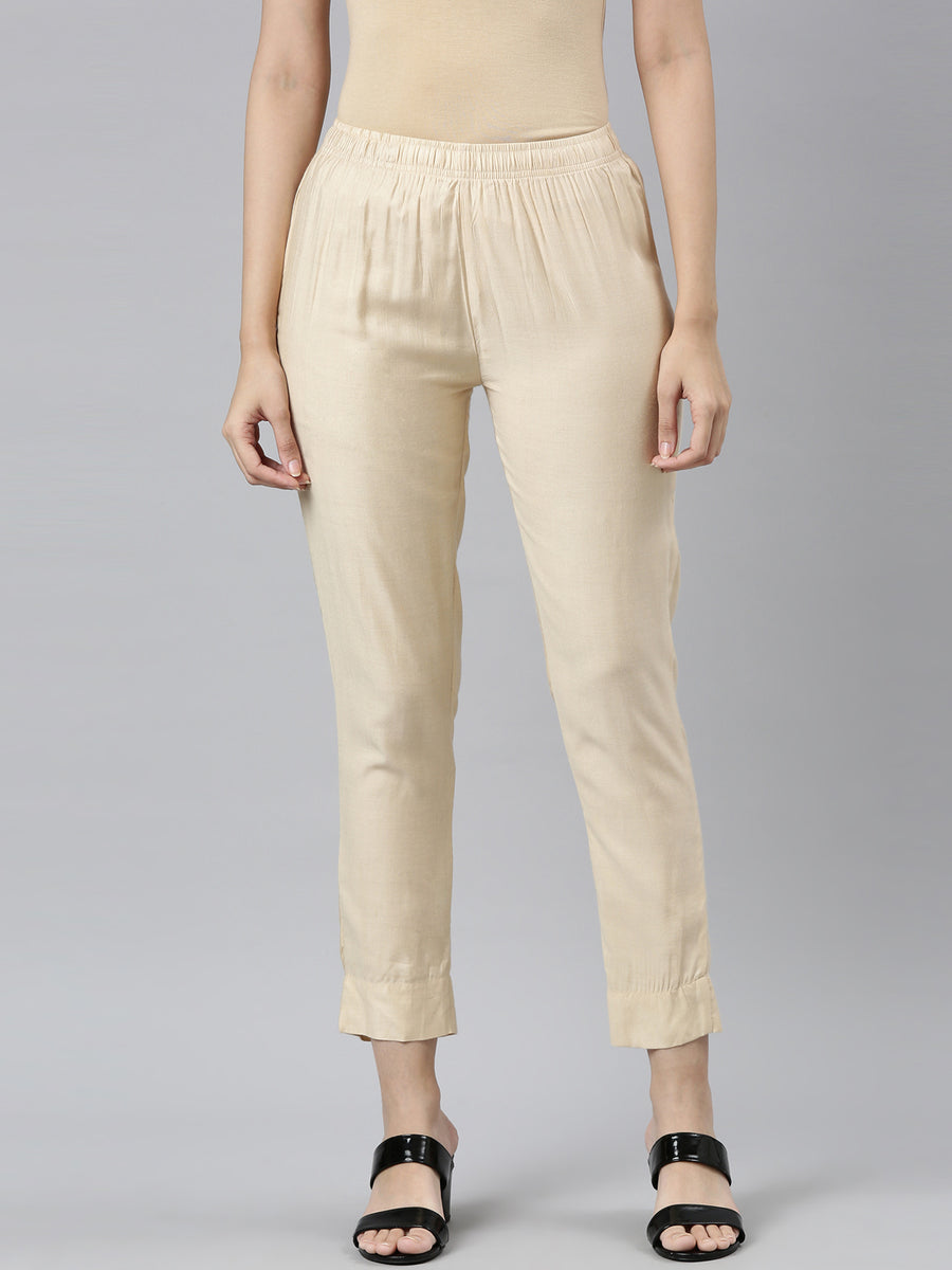 Buy Y M Enterprises Women's Pant Cigarette Pant, Cotton Blended Trouser Pant  for Women Kurti Pant (28, Beige) at