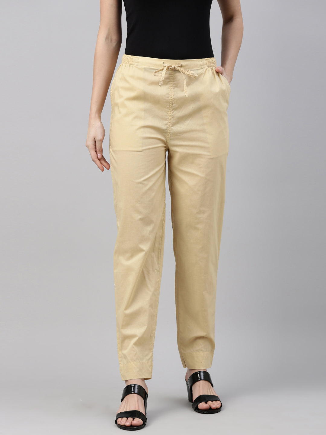 Dark Cream Cotton Cambric Cotton Pants - Main Image