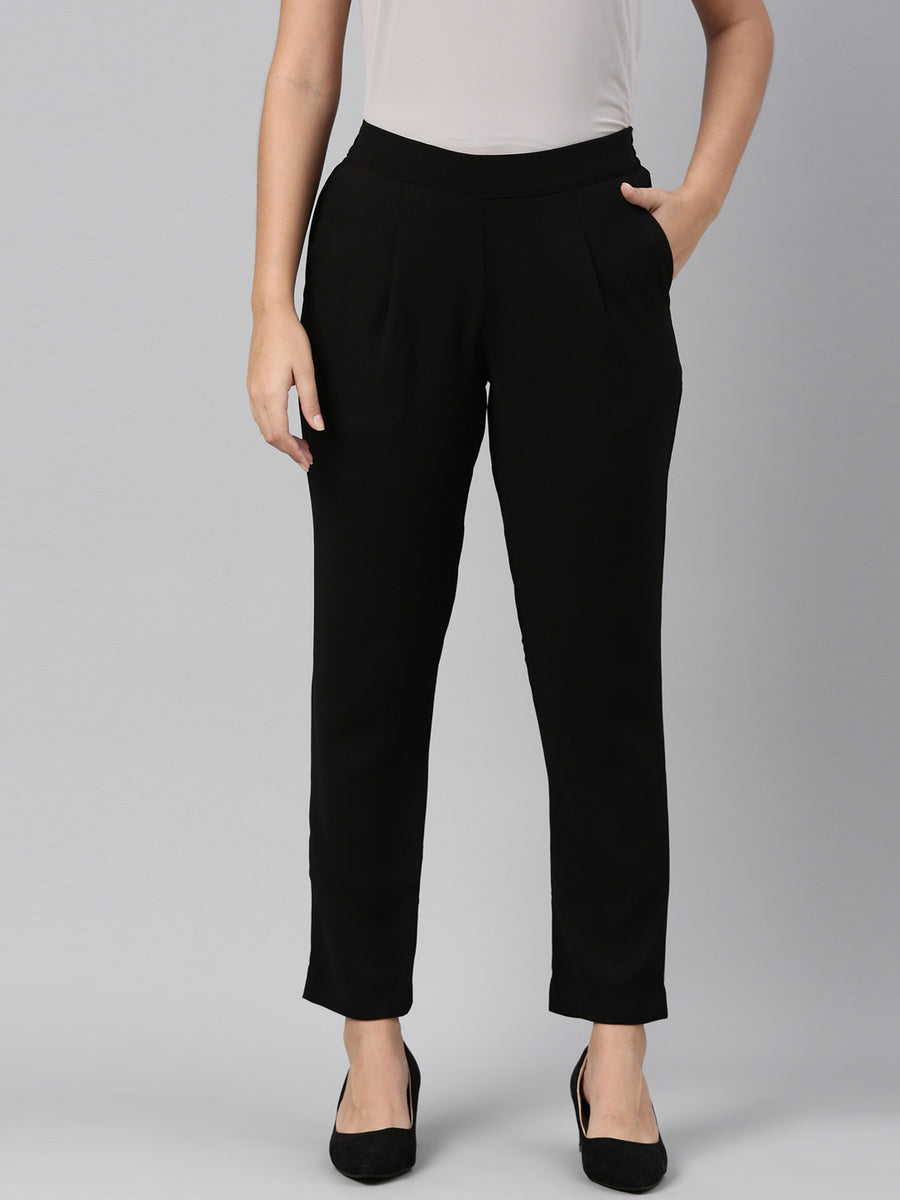 Solid Black Formal Pants For Women - Gocolors                