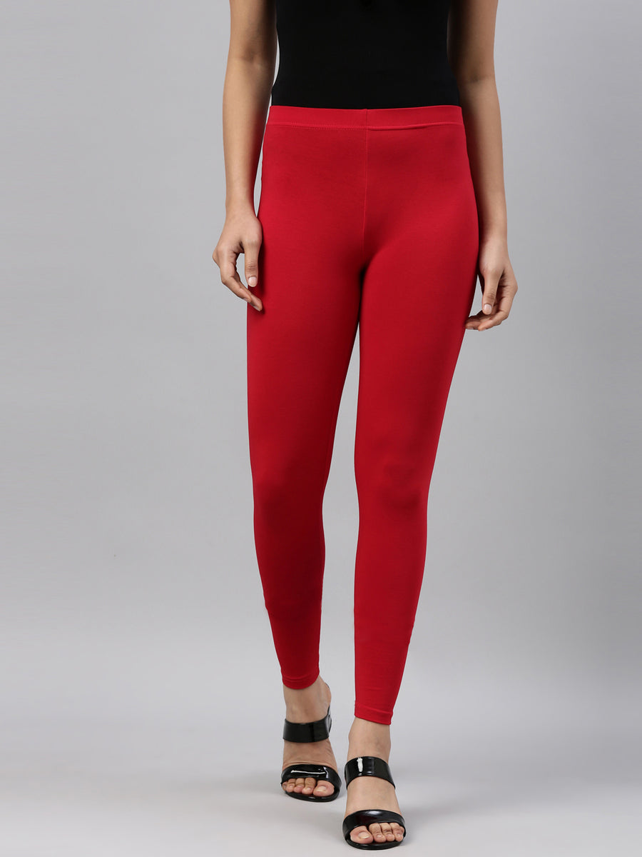 Buy KEX Red Dark pink Solid Cotton Ankle Length Legging Combo