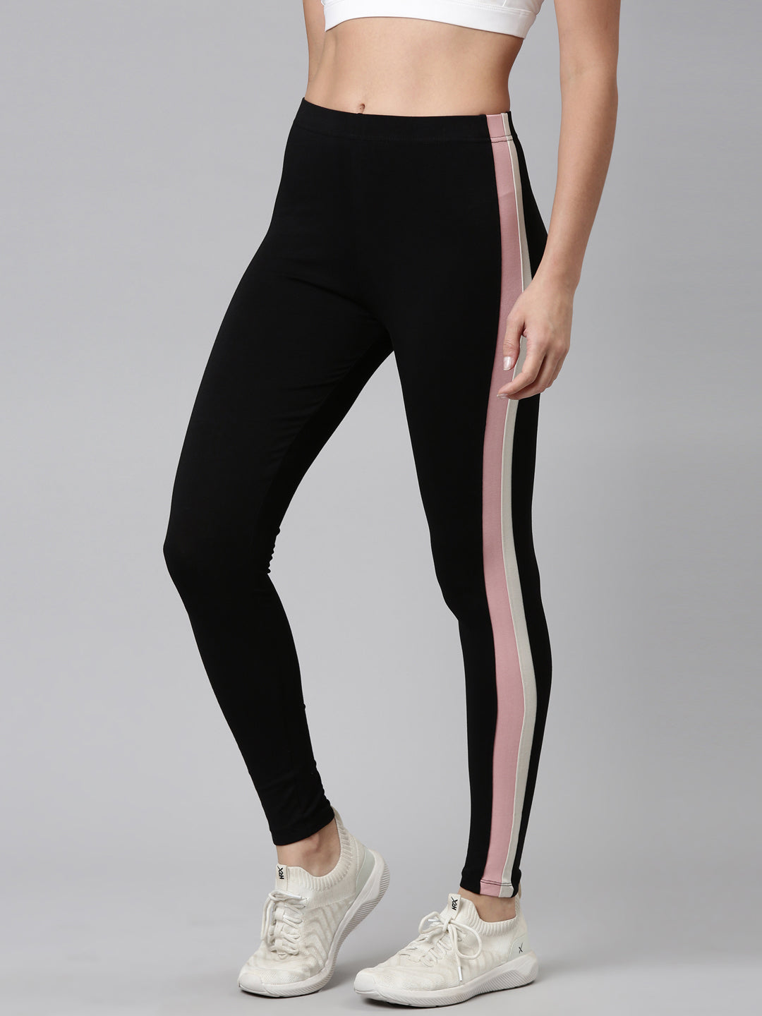 Workout Leggings Black Leggings With Yellow Stripe Down The Side