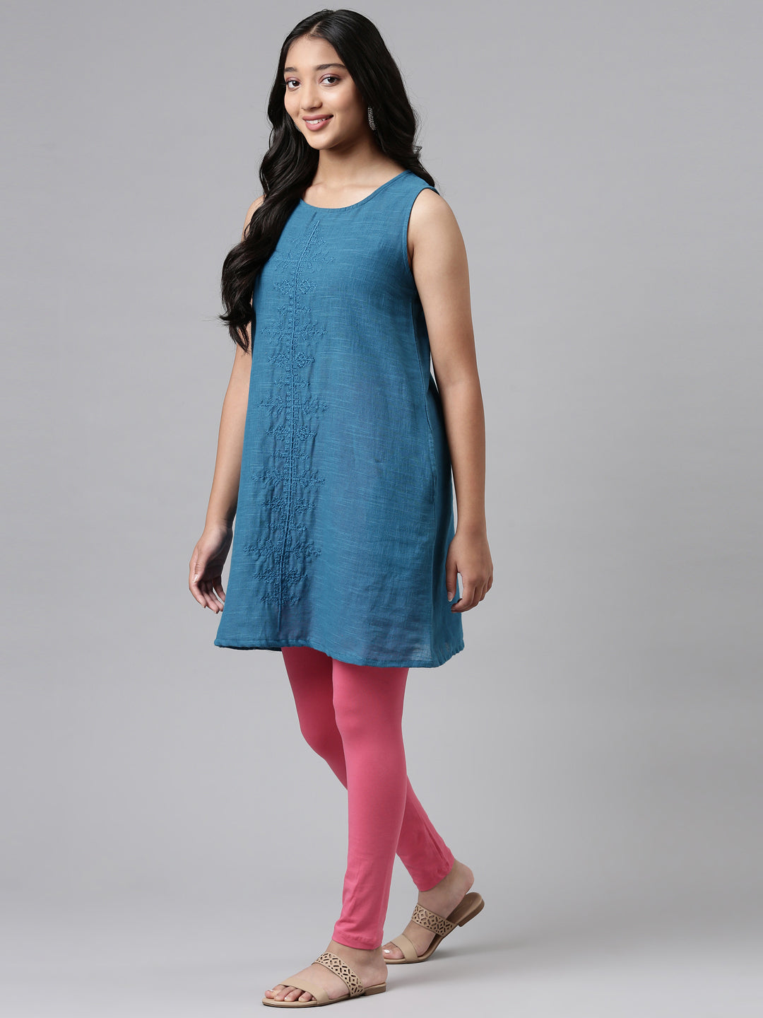 Young Pink Cotton Stretch Ankle Length Leggings