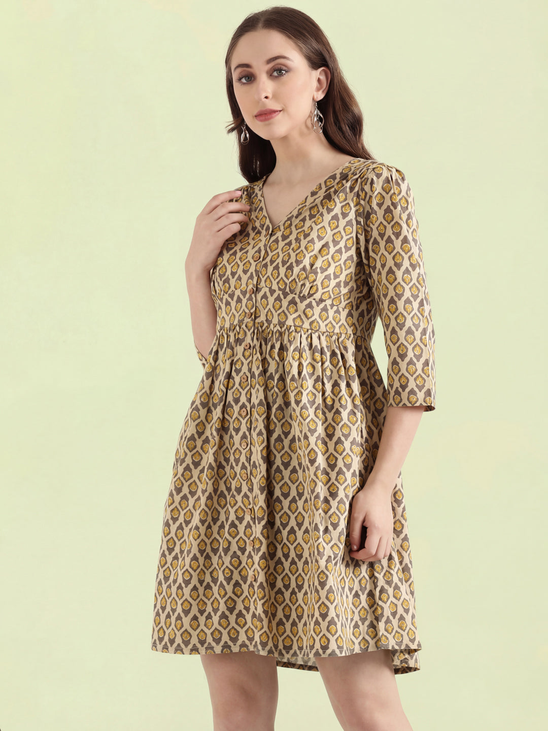 Cotton Ikat Buti Block Print Short Dress