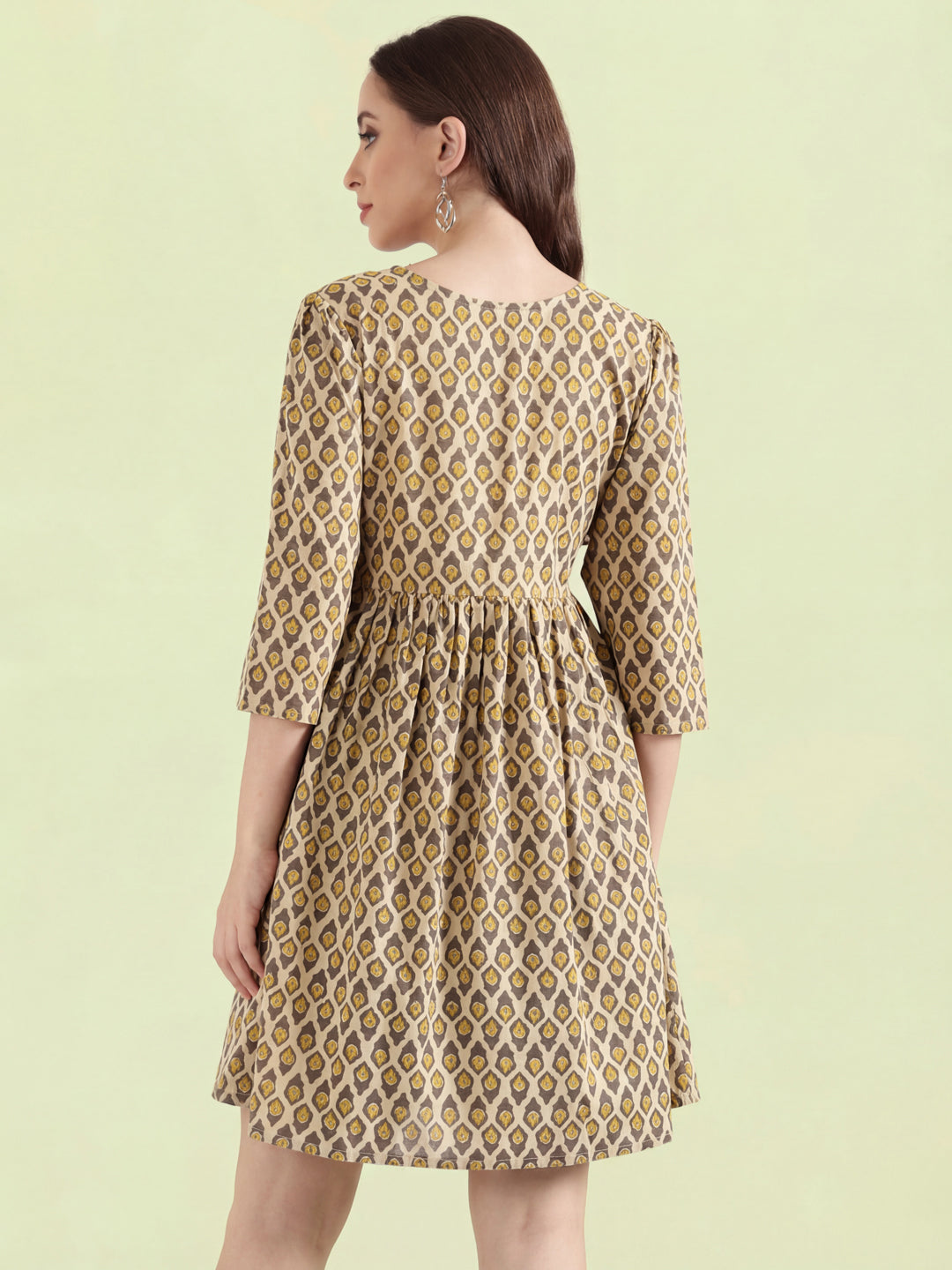 Cotton Ikat Buti Block Print Short Dress