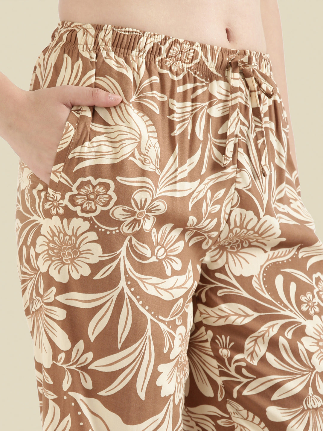 Brown Woven Viscose Printed Lounge Pants