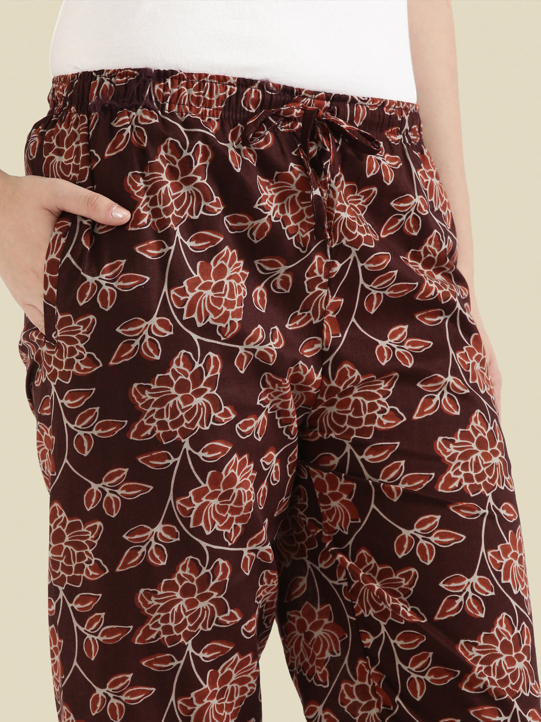 Maroon Cotton Woven Printed Lounge Pants
