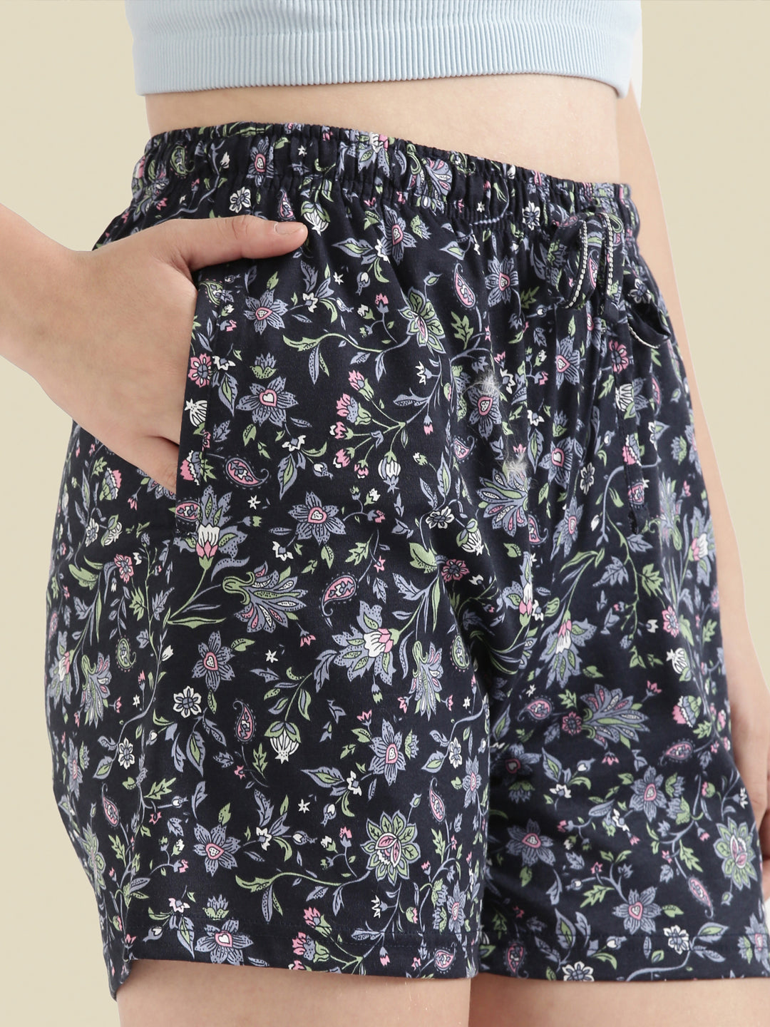 Navy Cotton Knit Printed Lounge Shorts