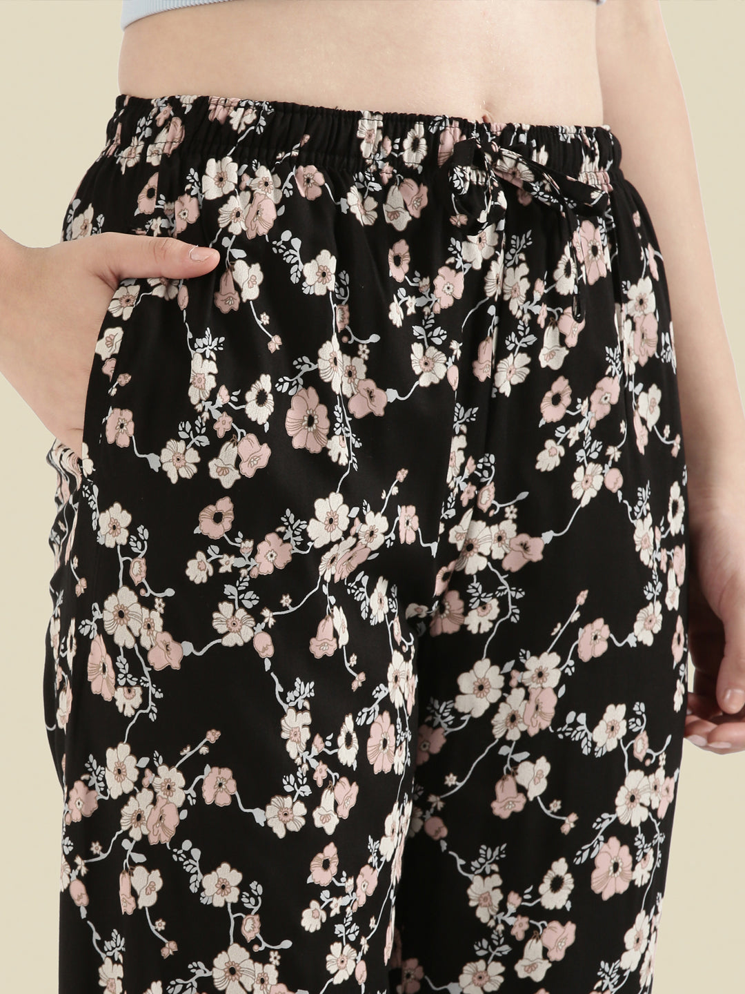 Black Woven Viscose Printed Lounge Pants