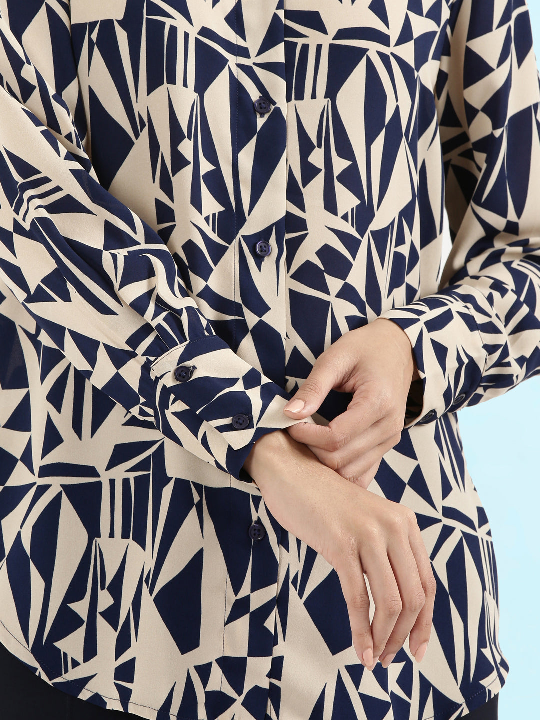 Crepe Classic Collar Printed Long Shirt