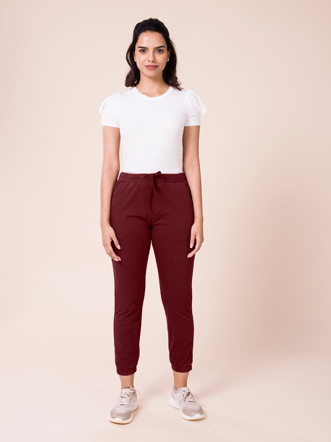 Maroon Cotton Poly Stretch Cuffed Joggers