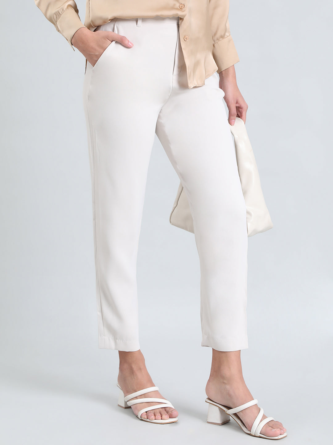 Cream Crepe Tapered Trouser