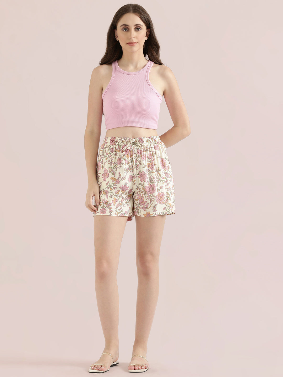 White Woven Viscose Printed Lounge Shorts