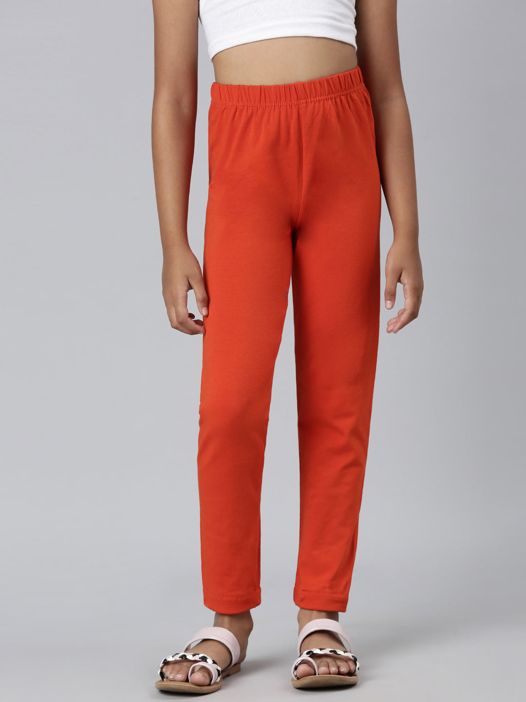 Orange Cotton Stretch  Ankle Length Leggings