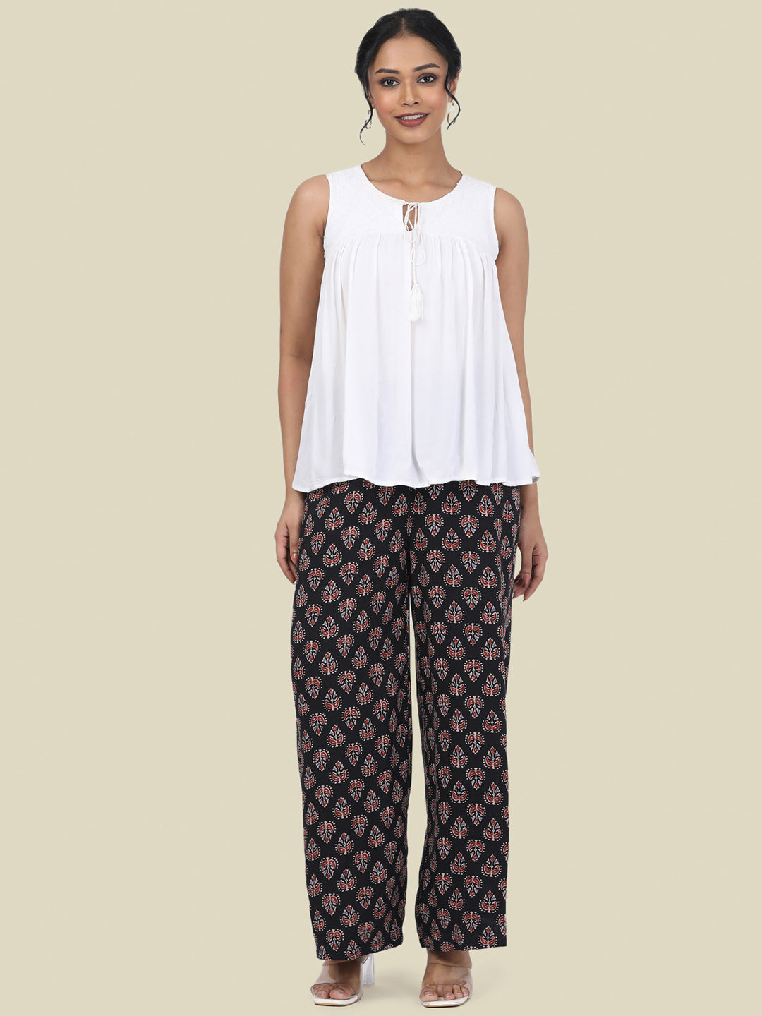 Black Woven Viscose Printed Palazzo